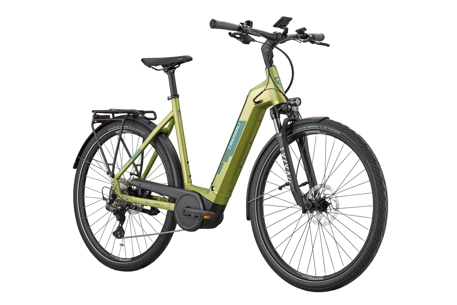 trenoli TANARO classico Performance LG 10 in pale green – matt | City E-Bike mit 625 Wh